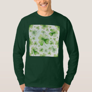 Lucky Watercolor Four Leaf Clover Irish Mom Dad T-Shirt