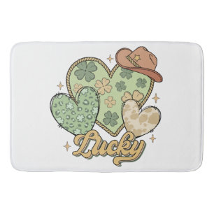 Lucky Western St Patricks Day Heart Shamrock Irish Bath Mat