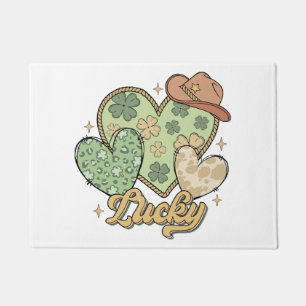 Lucky Western St Patricks Day Heart Shamrock Irish Doormat