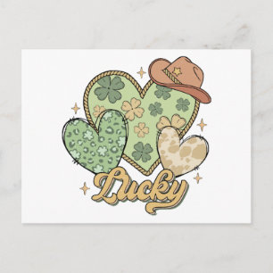 Lucky Western St Patricks Day Heart Shamrock Irish Holiday Postcard