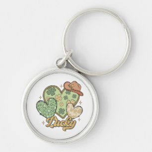 Lucky Western St Patricks Day Heart Shamrock Irish Key Ring