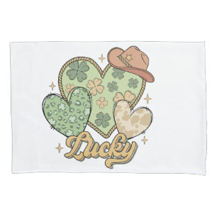 Lucky Western St Patricks Day Heart Shamrock Irish Pillowcase