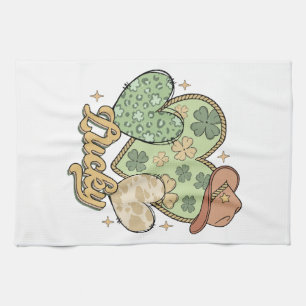 Lucky Western St Patricks Day Heart Shamrock Irish Tea Towel