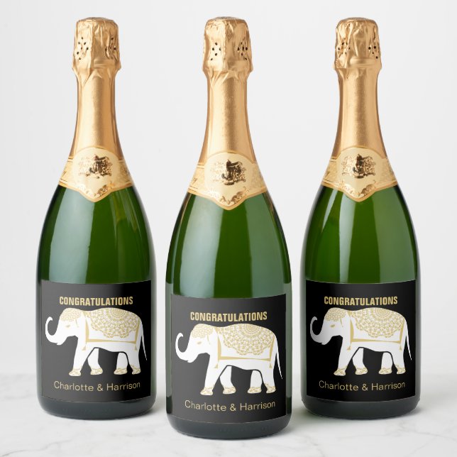 Lucky White Thai Elephant Personalised Sparkling Wine Label (Bottles)
