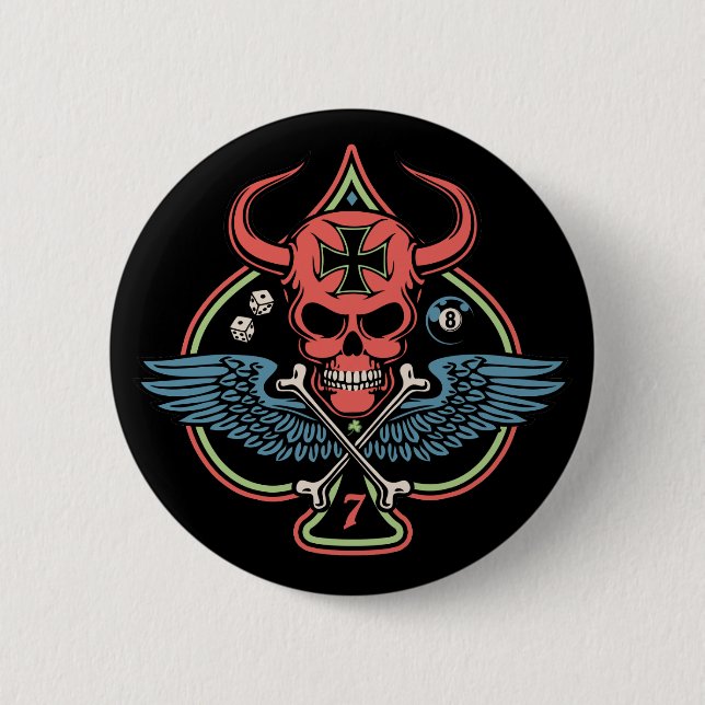 Lucky Winged Maltese Devil Skull of Spades 6 Cm Round Badge (Front)