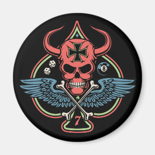 Lucky Winged Maltese Devil Skull of Spades Magnet