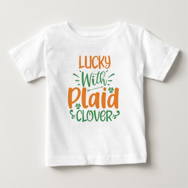 Lucky with Plaid Clover? St Patrick T-Shirt Kids (Front)