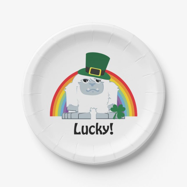 Lucky Yeti Leprechaun Paper Plate (Front)