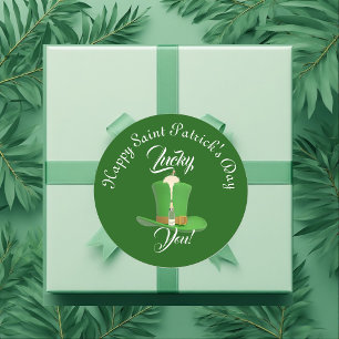 Lucky You Champagne Hat Happy Saint Patricks Day  Classic Round Sticker