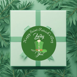 Lucky You Champagne Hat Happy Saint Patricks Day Classic Round Sticker