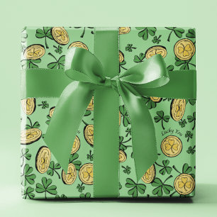 Lucky You Green Clover Gold Coins St Patrick's Day Wrapping Paper