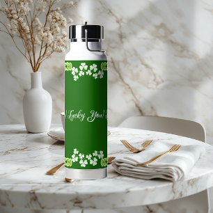 Lucky You Green Shamrock Saint Patricks Day Celtic Water Bottle