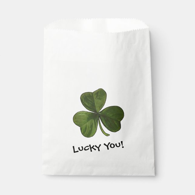 Lucky You Green Shamrock with Custom Text Favour Bags (Front)