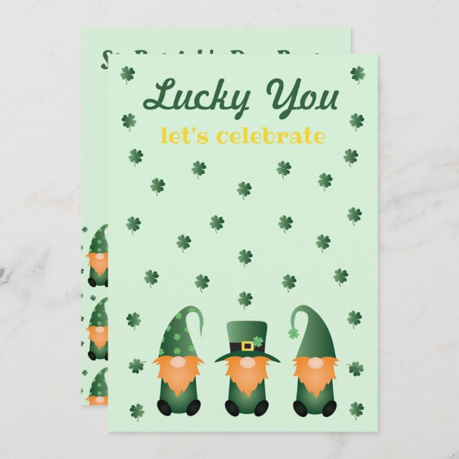 Lucky You Lets Celebrate Gnomes Invitation (Front/Back)
