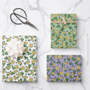 Lucky You St Patricks Day Shamrock Coins Clovers  Wrapping Paper Sheet