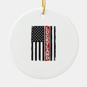 Luckyland Vertical Patriotic Flag Vintage Ceramic Tree Decoration