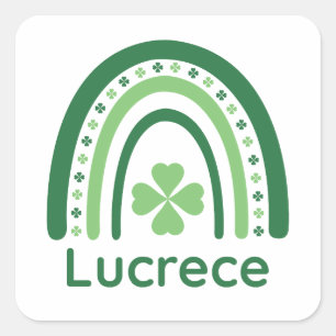 Lucrece Name Clover Boho Rainbow Square Sticker