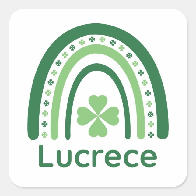Lucrece Name Clover Boho Rainbow Square Sticker (Front)