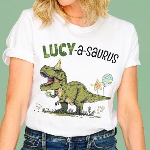 Lucy-a-saurus Dinosaur Custom Kids Birthday Party T-Shirt