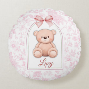 Lucy   Custom Pink Teddy Bear Nursery Design  Round Cushion