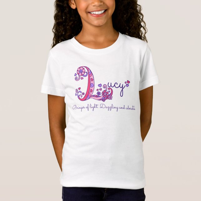 Lucy girls L name meaning monogram tee (Front)
