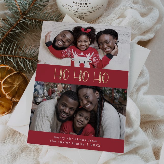 LUCY Gold Foil Fun Family Ho Ho Ho Photo Christmas (LUCY Gold Foil Fun Family Ho Ho Ho Photo Christmas Foil Holiday Card)