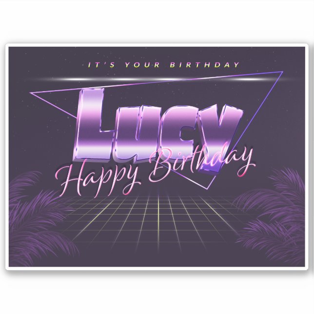 Lucy Name First name lila retro Sticker Birthday (Front)