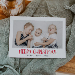 LUCY Red Fun Family Photo Festive Merry Christmas Holiday Card