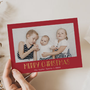 LUCY Red Gold Foil Photo Festive Merry Christmas