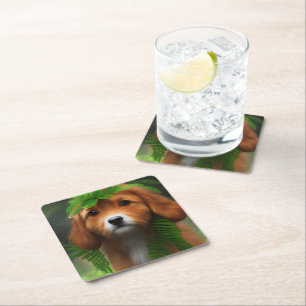 Lucy The Labrador Puppy, Square Paper Coaster