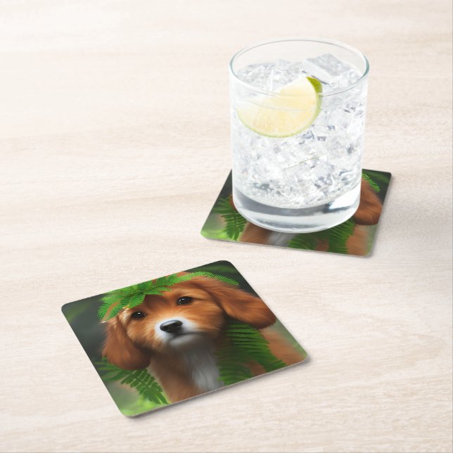 Lucy The Labrador Puppy, Square Paper Coaster (Insitu)
