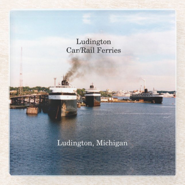 Ludington Car/Rail Ferries glass coaster (Front)