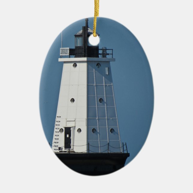 Ludington Pierhead Light Ceramic Tree Decoration (Front)