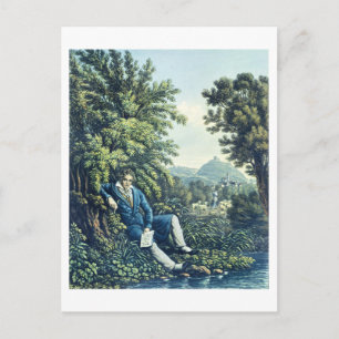 Ludwig van Beethoven by a River (coloured engravin Postcard