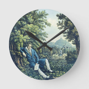 Ludwig van Beethoven by a River (coloured engravin Round Clock