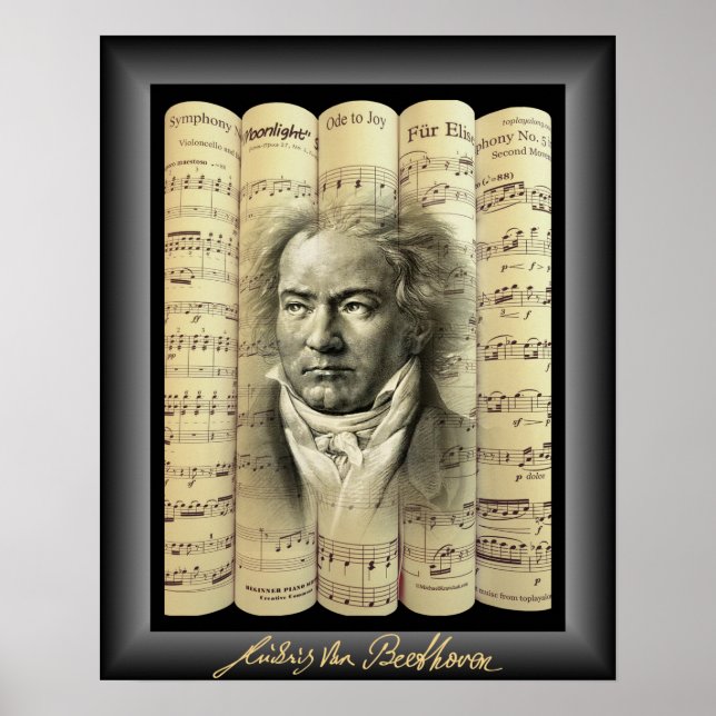 Ludwig van Beethoven~Rolled Classical Sheet Music~ Poster (Front)
