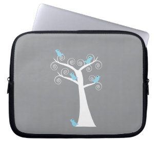 lue Birds on White Tree Grey Background Nature Laptop Sleeve