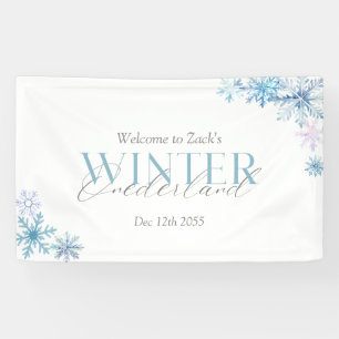 lue Winter Wonderland Snowflake First Birthday Banner