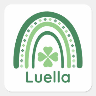 Luella Name Clover Boho Rainbow Square Sticker