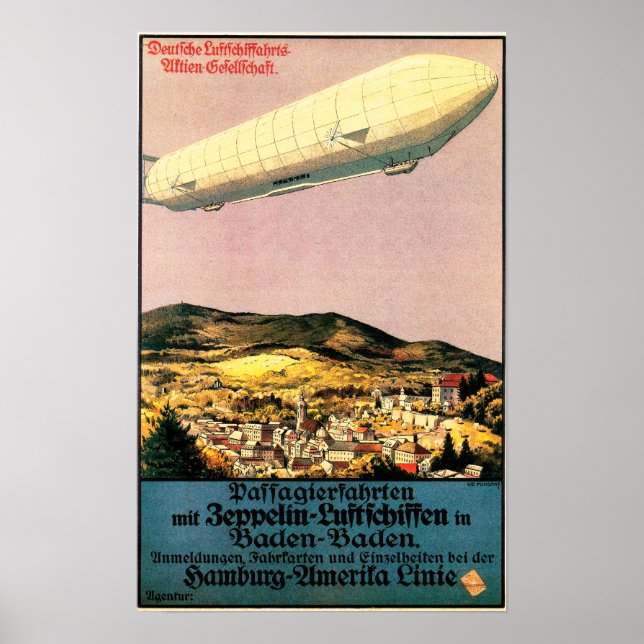 Luftschiff Zeppelin Airship over Town Poster (Front)