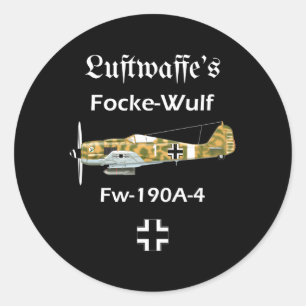Luftwaffe Focke-Wulf Fw 190A-4 Wwii Ger Airplane Classic Round Sticker