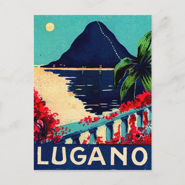 Lugano lake, Switzerland, hotel terrace view Postcard (Front)