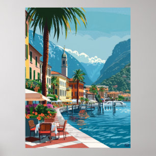Lugano's Idyllic Setting - Vector Cartoon Art Post Poster