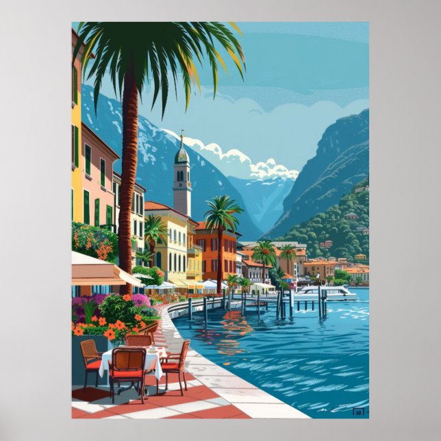 Lugano's Idyllic Setting - Vector Cartoon Art Post Poster (Front)