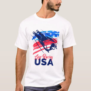 Luge Racing USA Support The Team T USA Flag Sleddi T-Shirt
