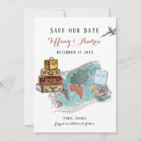 Luggage Map Destination Wedding Save The Date