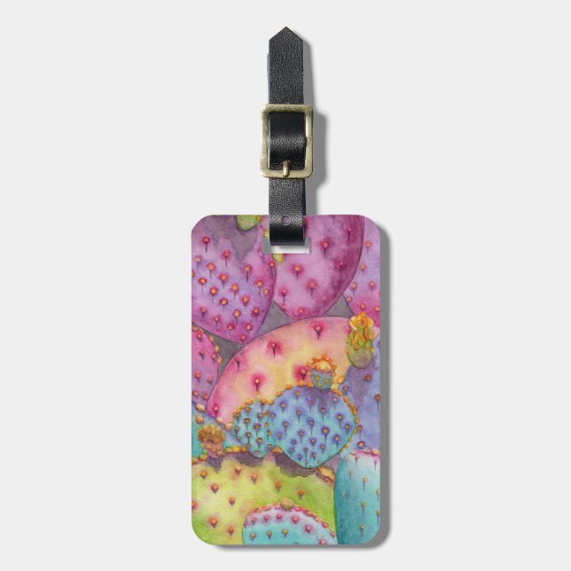Luggage Tag Colourful Cactus Your Name & Number (Front Vertical)