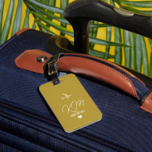 Luggage Tag Monogram Aeroplane Dusty Mustard