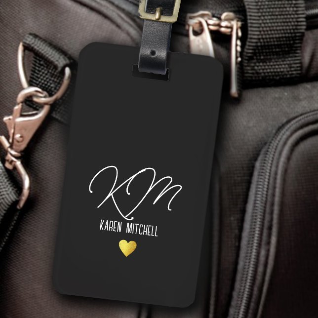 Luggage Tag Monogram with Love Heart Black (Creator Uploaded)