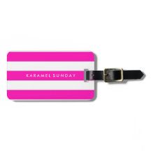Luggage Tag - Nautical Stripes Pink